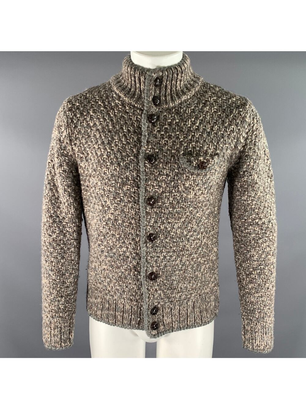 MONCLER Size S Grey Tan Knit Wool Blend Button Up Jacket